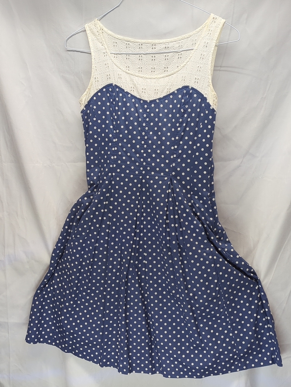 Nine West White Eyelet and Blue Polka Dot Dress